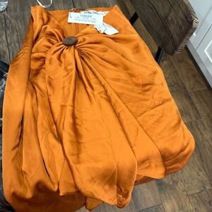 Orange Tie Front Midi Skirt for Casual Resort Wear